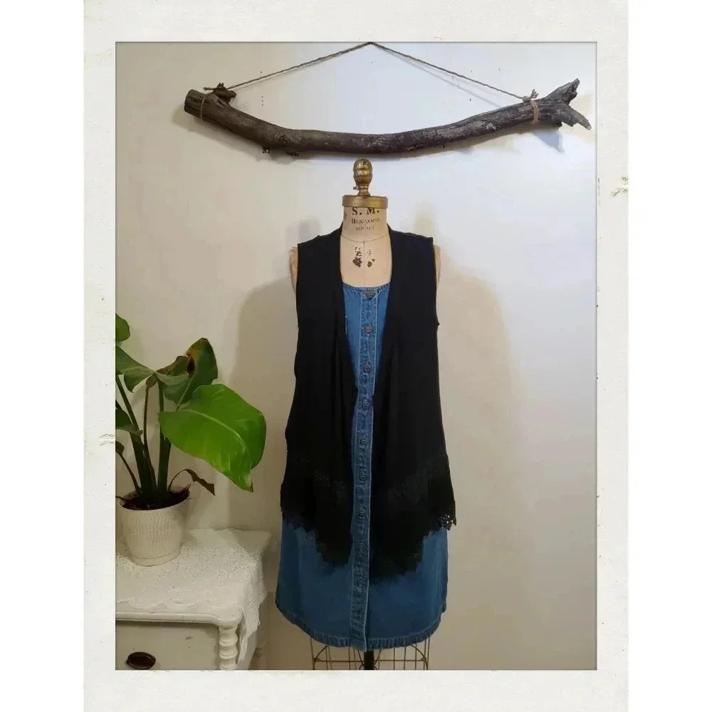 ✨BOGO FREE✨ Bohemian Festival Black Lace Long Flowy Dressy Vest